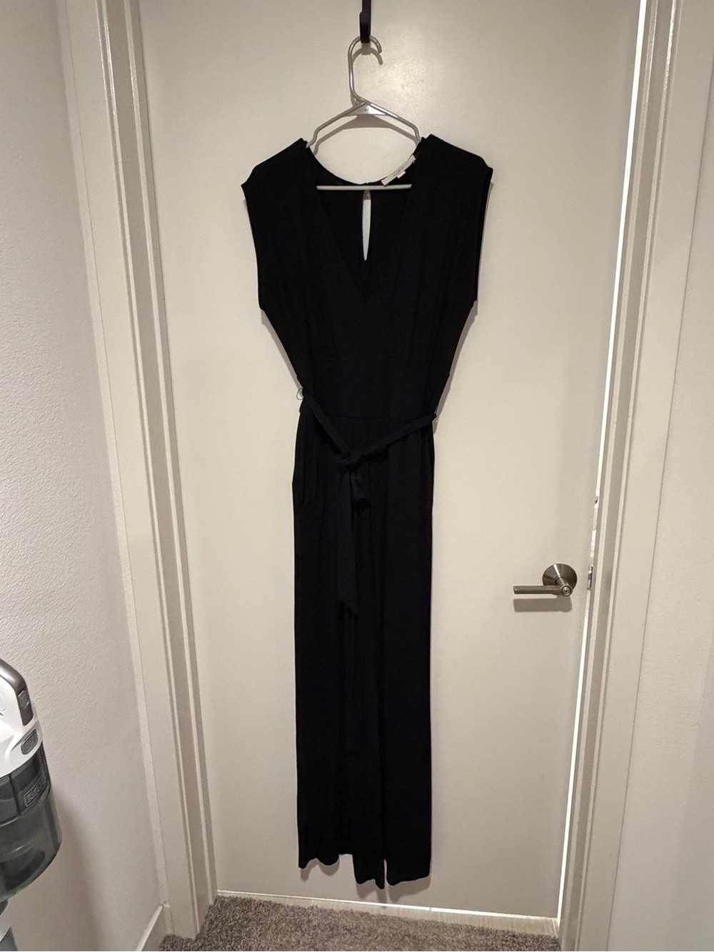 LOFT Black Sleeveless Maxi Jumpsuit with Tie Waist